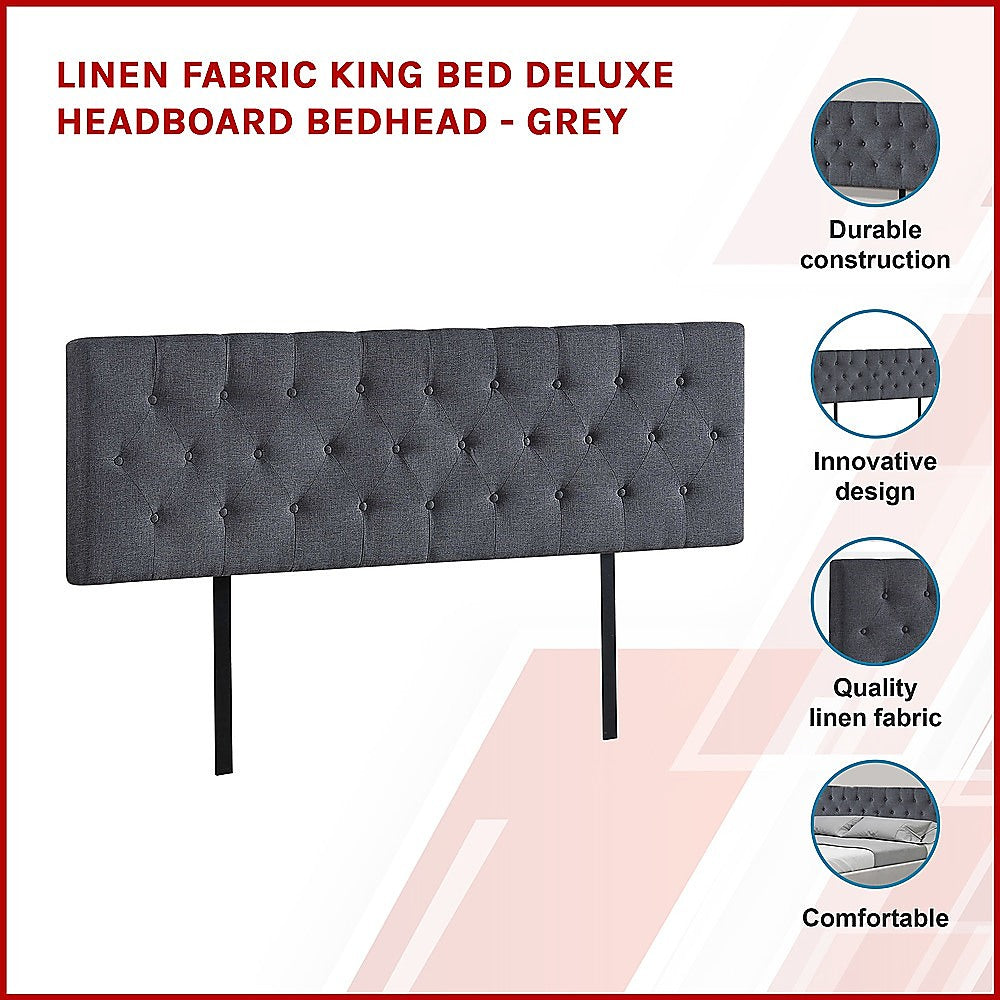 Out of Stock! Linen Fabric King Bed Deluxe Headboard Bedhead - Grey