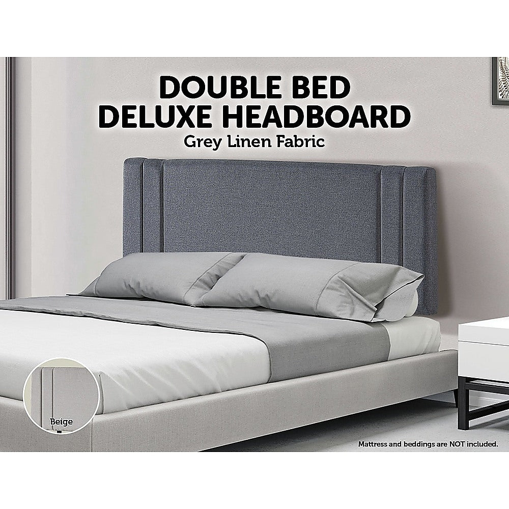 Out of Stock! Double Size Deluxe Headboard/Bedhead in Grey Linen Fabric