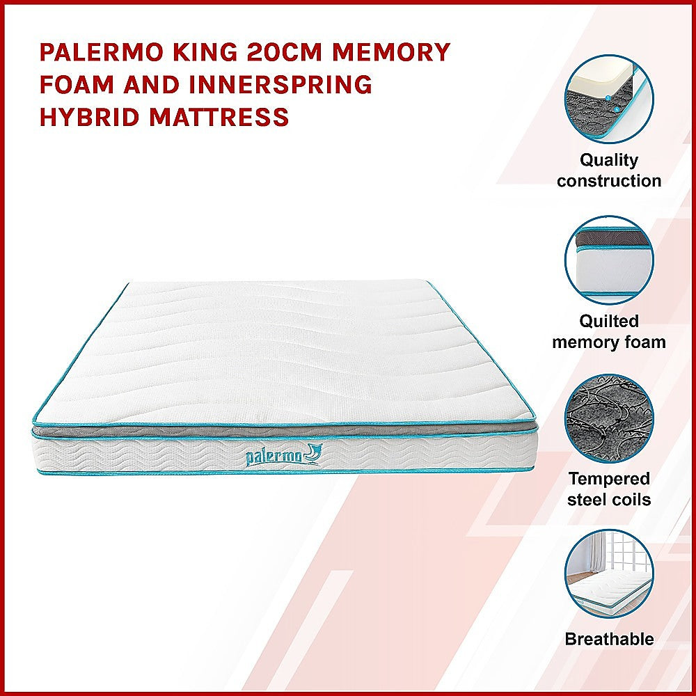 Out of Stock! King Size 20cm Thick Palermo Memory Foam and Innerspring Hybrid Mattress