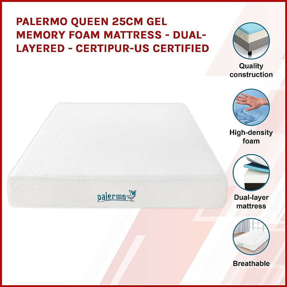 Out of Stock! Queen Size 25cm Thick Dual-Layered - CertiPUR-US Certified Palermo Gel Memory Foam Mattress