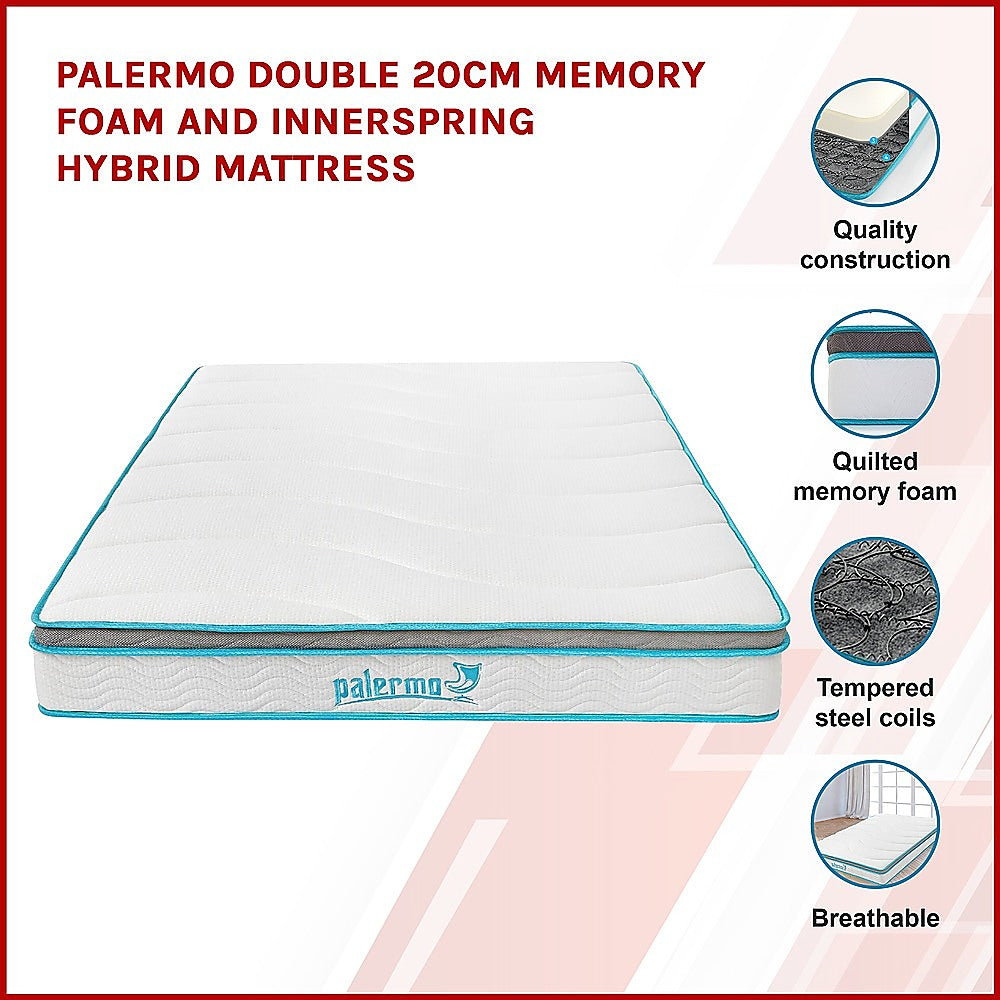 Out of Stock! Double Size 20cm Thick Palermo Memory Foam and Innerspring Hybrid Mattress