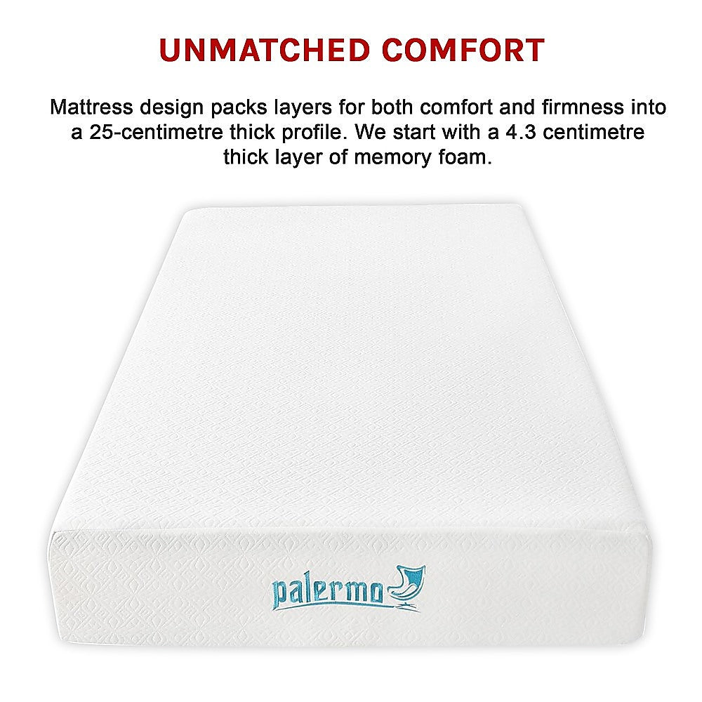Out of Stock! King Single Size 25cm Thick Palermo Gel Memory Foam Mattress - Dual-Layered - CertiPUR-US Certified