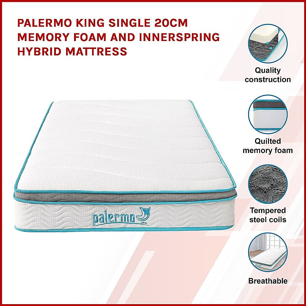 Out of Stock! King Single Size 20cm thick Palermo Memory Foam and Innerspring Hybrid Mattress