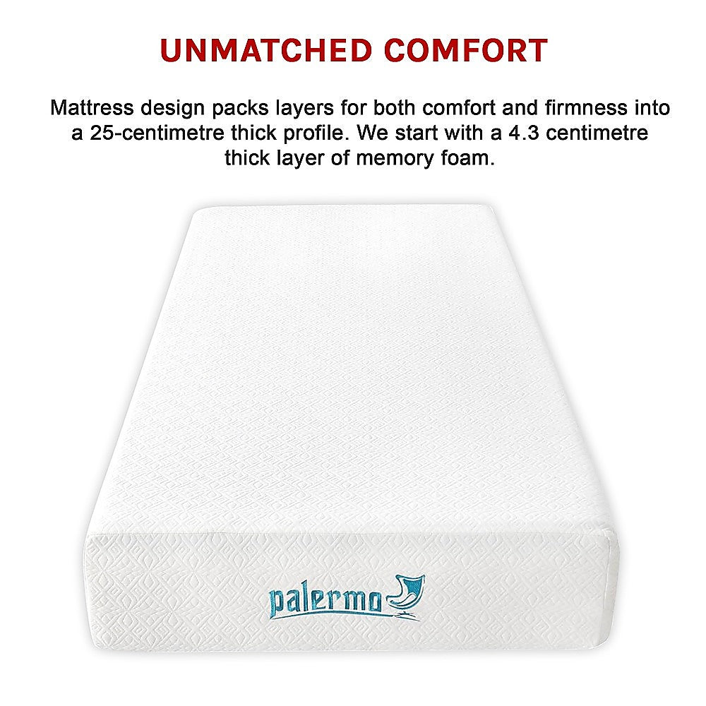 Out of stock! Single Size 25cm Thick Palermo Gel Memory Dual-Layered Foam Mattress - CertiPUR-US Certified
