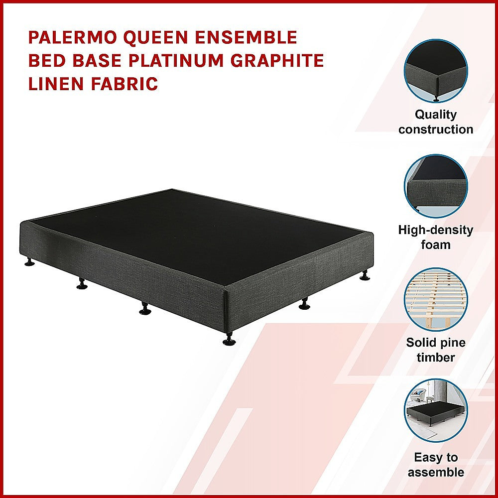 Out of Stock! Queen Size Bed Base Platinum Graphite Linen Fabric