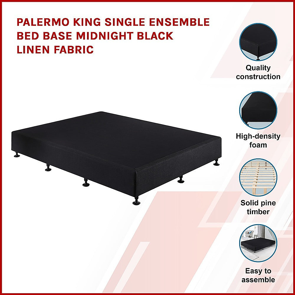 King Single Bed Base Linen Fabric Midnight Black