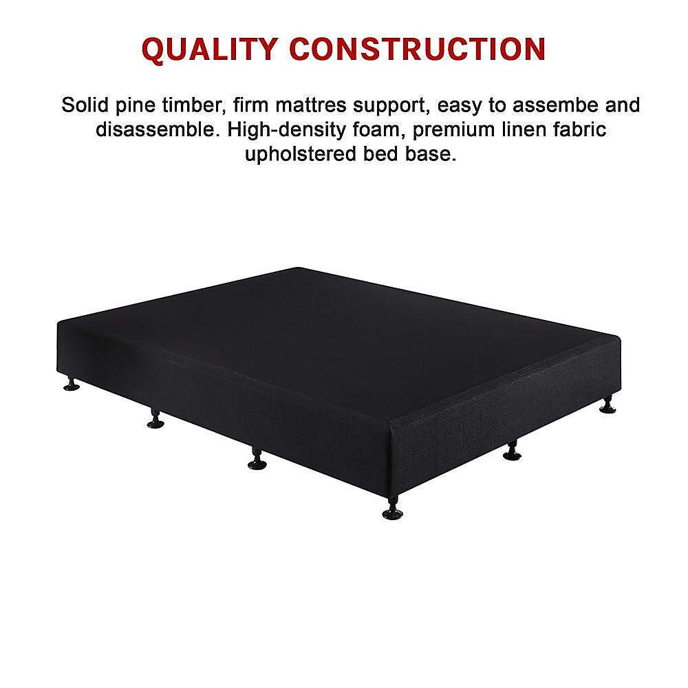 King Single Bed Base Linen Fabric Midnight Black