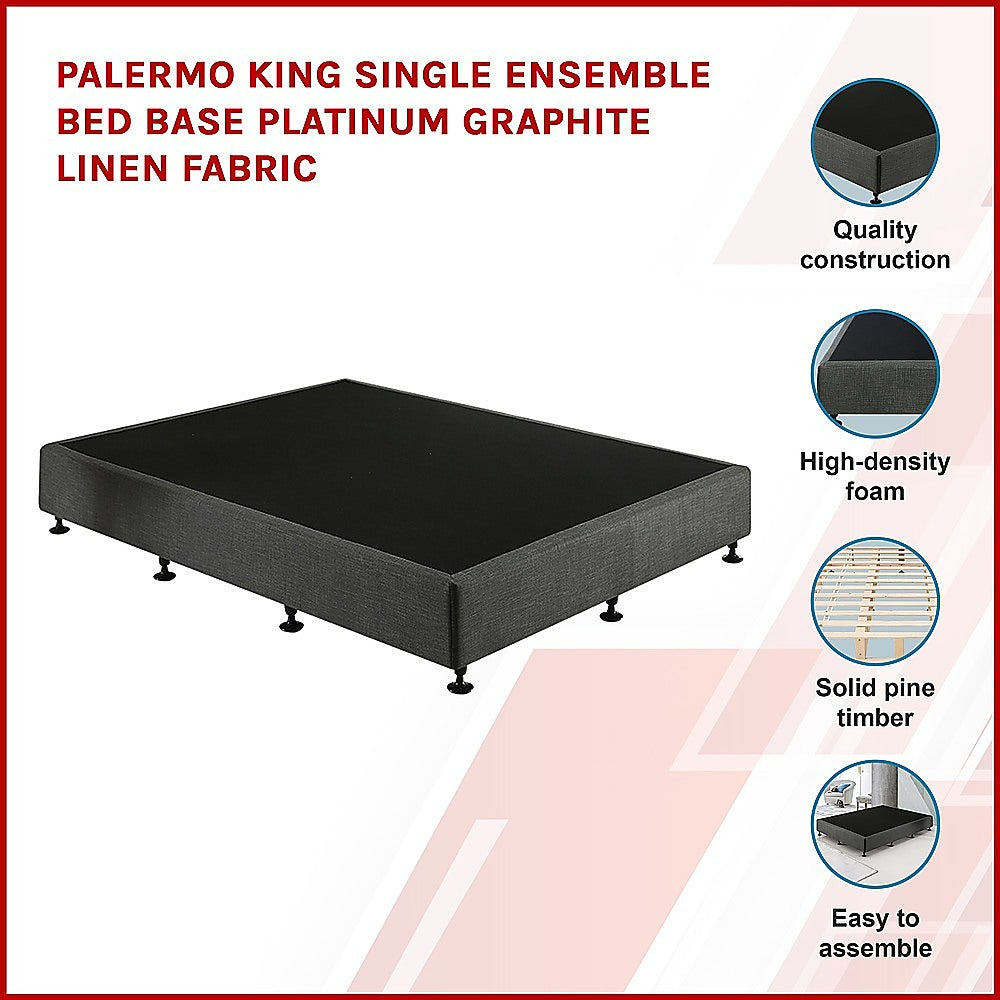 Out of Stock! King Single Ensemble Bed Base Platinum Graphite Linen Fabric