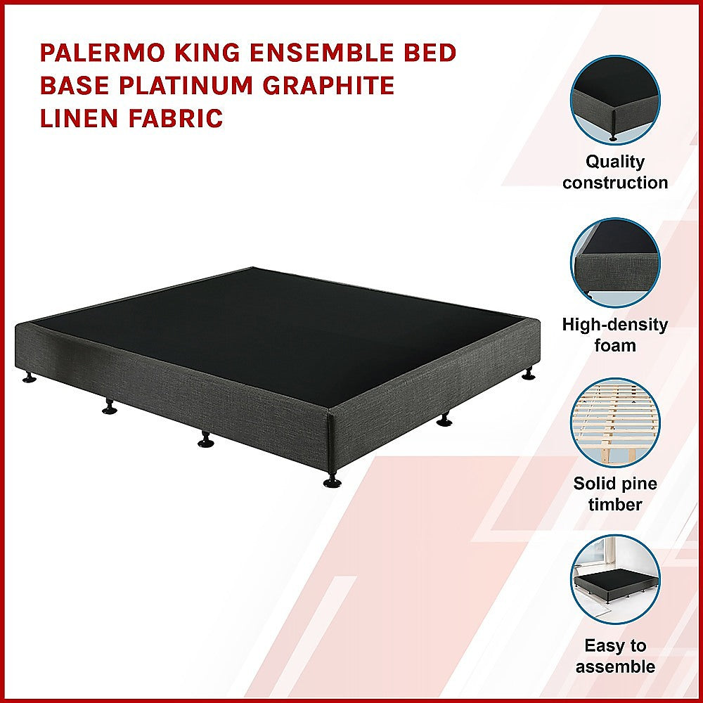 Out of Stock! King Size Bed Base Ensemble Platinum Graphite Linen Fabric