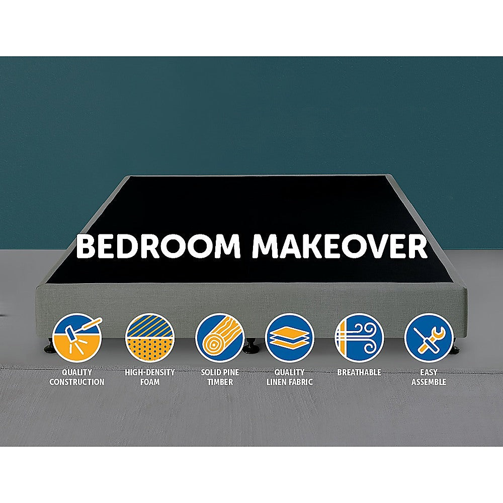 Out of Stock! King Bed Base Linen Fabric Light Grey