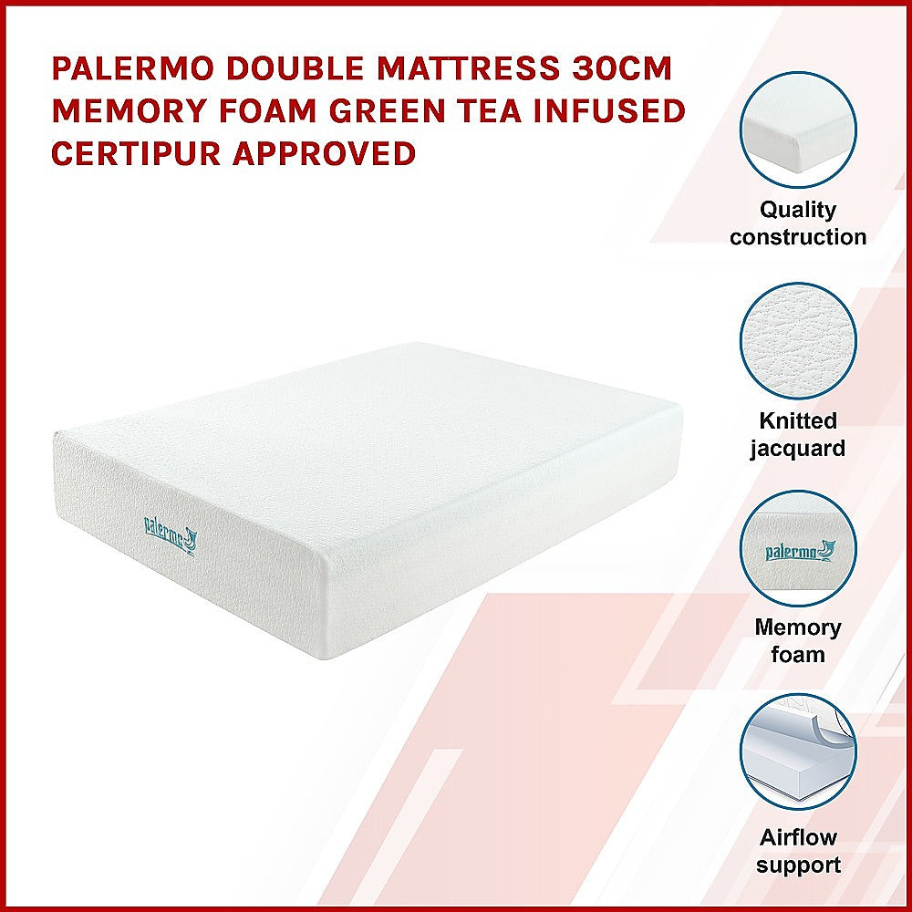 Out of Stock! Double Size 30cm thick Palermo Memory Foam Green Tea Infused CertiPUR Approved Mattress