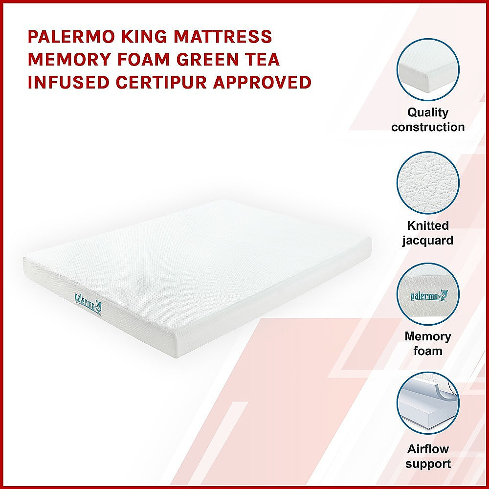 Out of Stock! King Size PalermoMemory Foam Green Tea Infused CertiPUR Approved Mattress