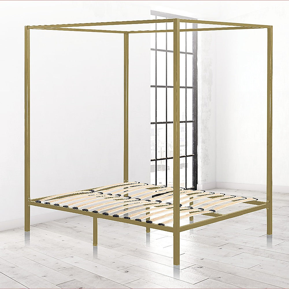 Double Size Bed Frame Four Poster - Gold