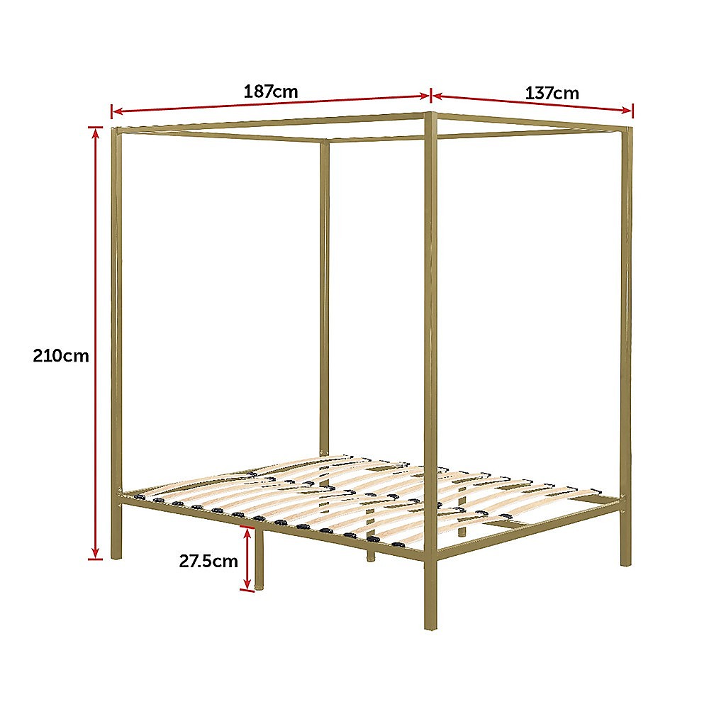 Double Size Bed Frame Four Poster - Gold