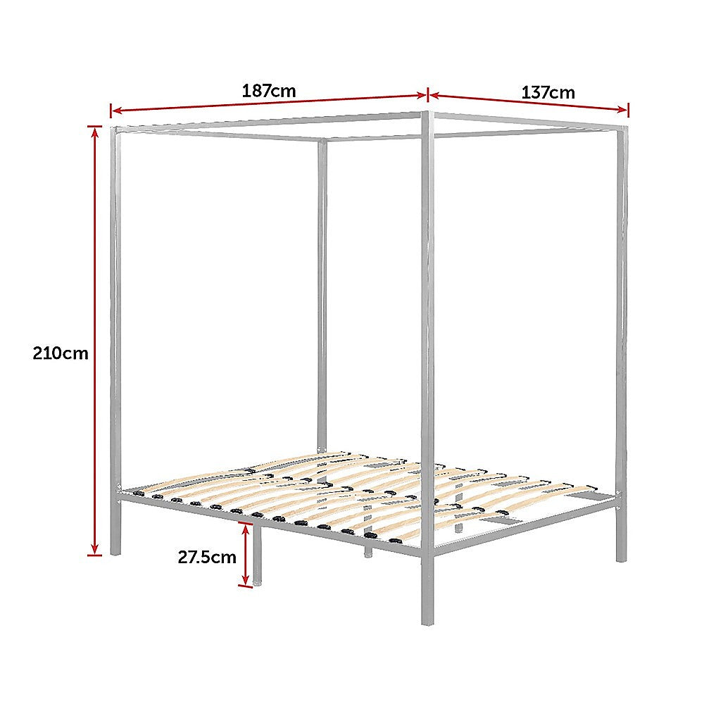 Out of Stock! Double Sized Bed Frame Four Poster - Cream
