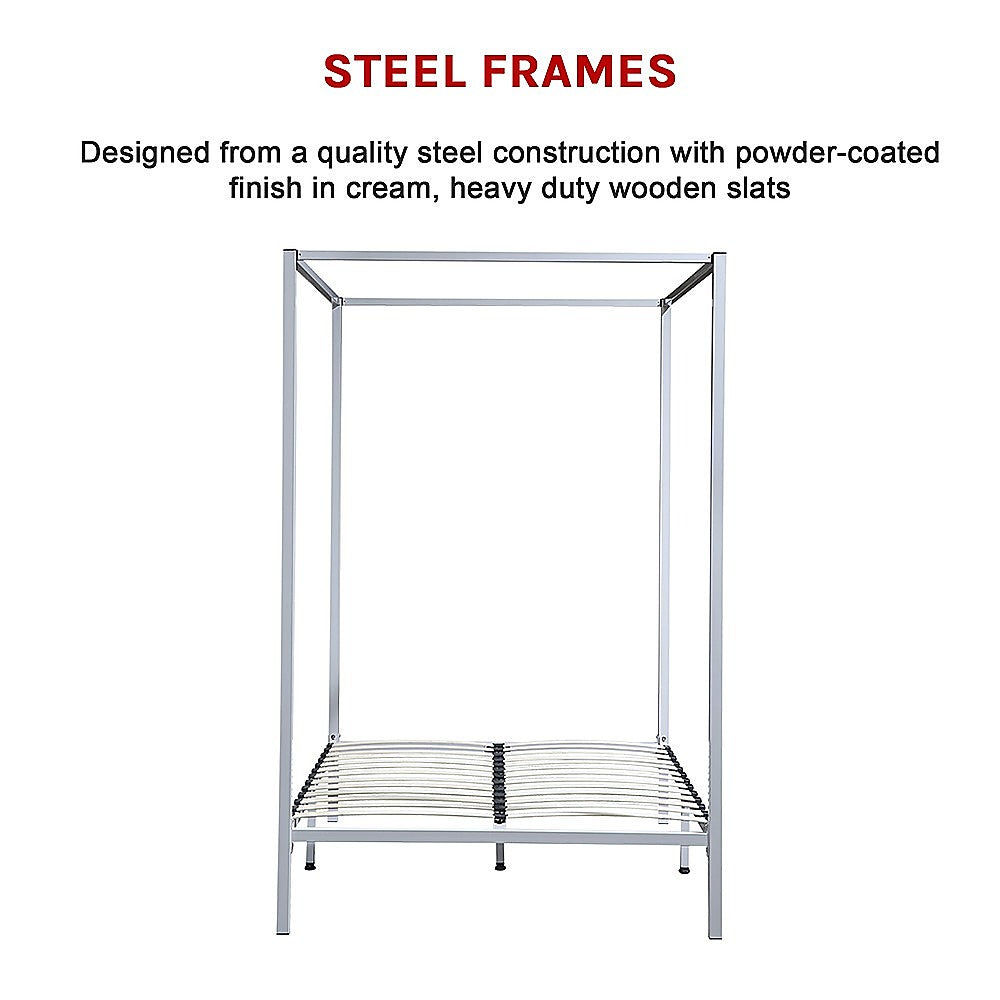 Out of Stock! Double Sized Bed Frame Four Poster - Cream