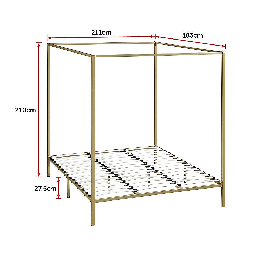 Out of Stock! King Size Bed Frame Four Poster - Gold