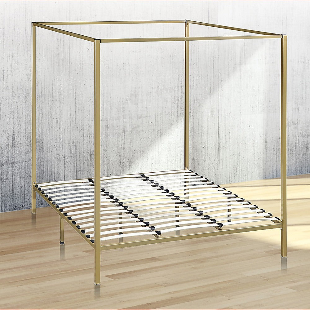 King Size Bed Frame Four Poster - Gold