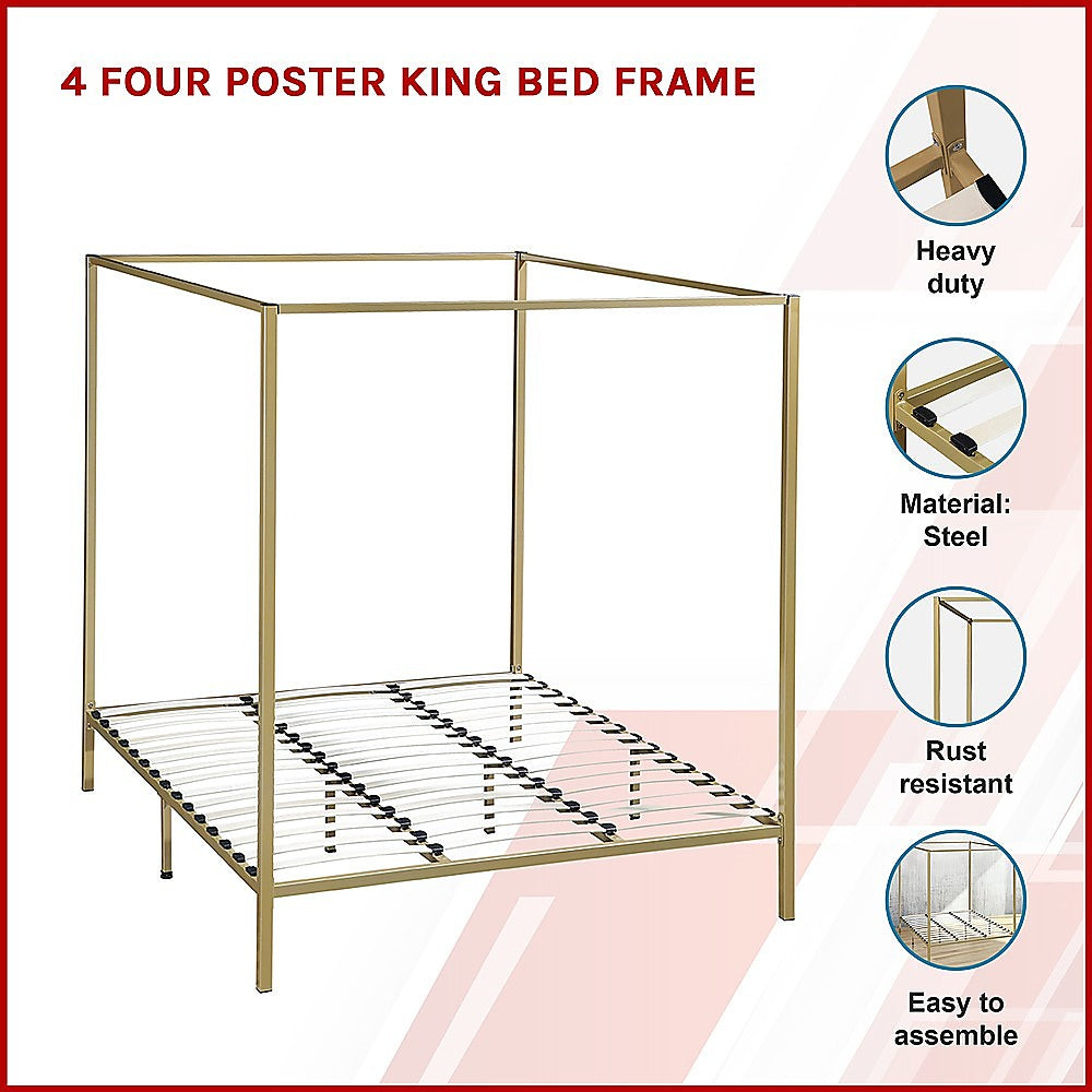 Out of Stock! King Size Bed Frame Four Poster - Gold