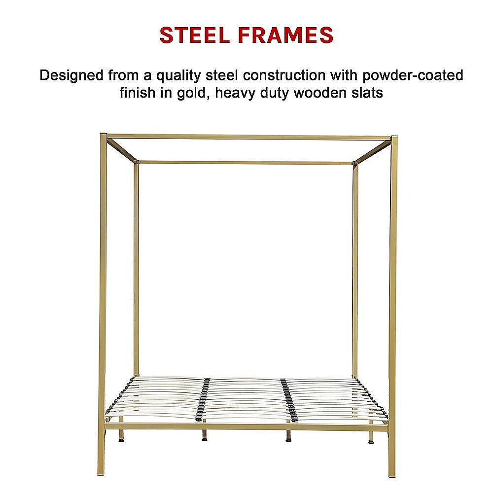 Out of Stock! King Size Bed Frame Four Poster - Gold