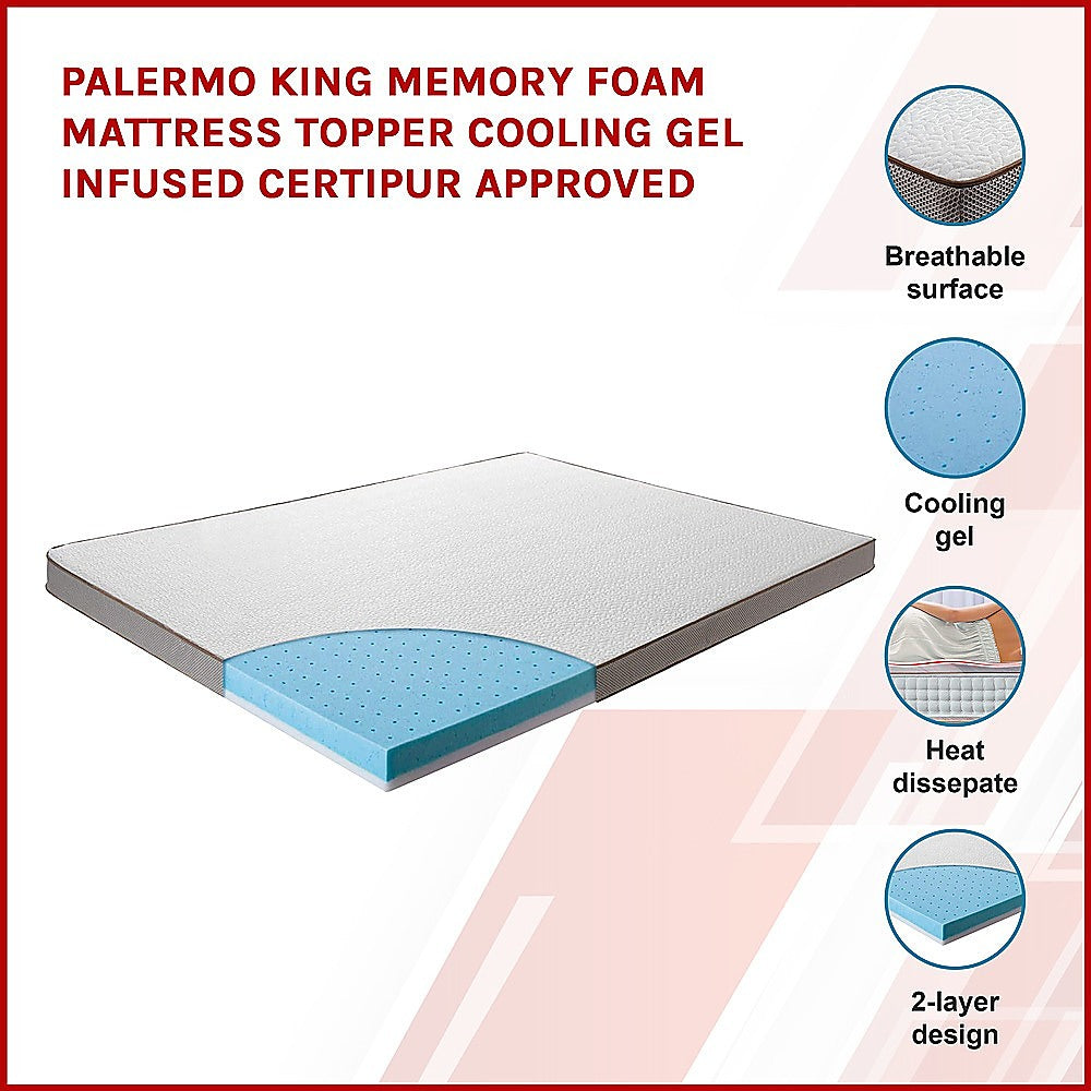 Out of Stock! King Size Palermo Memory Foam Mattress Topper Cooling Gel Infused CertiPUR Approved