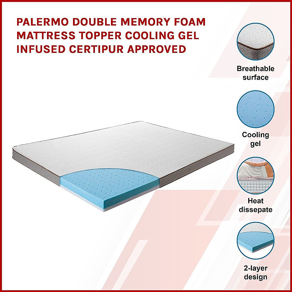 Out of Stock! Palermo Double Size Memory Foam Mattress Topper Cooling Gel Infused CertiPUR Approved
