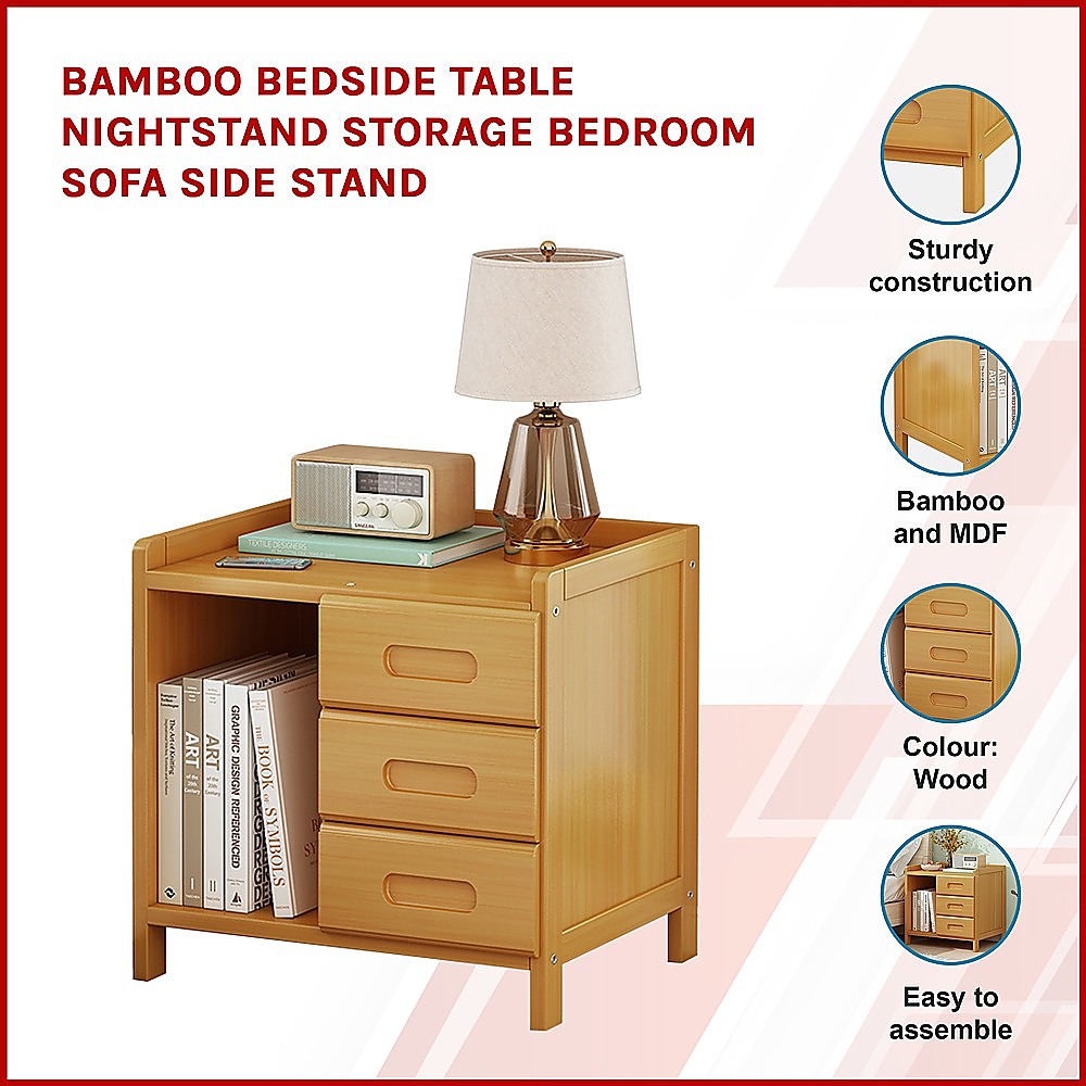 Bamboo Bedside Table with extra Storage