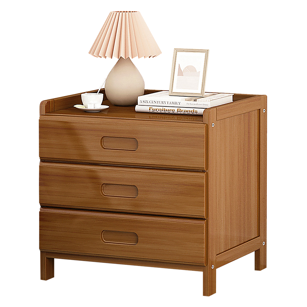 Bedside Table With Three Drawers - Dark Bamboo