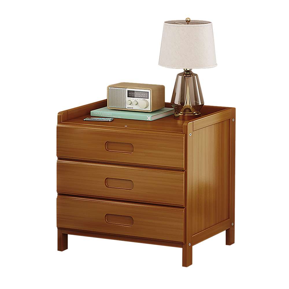 Bedside Table With Three Drawers - Dark Bamboo
