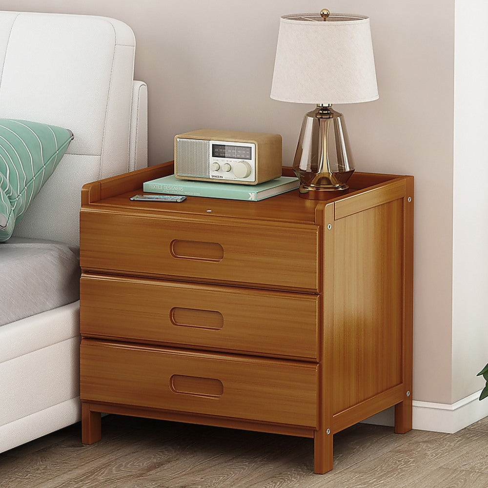 Bedside Table With Three Drawers - Dark Bamboo
