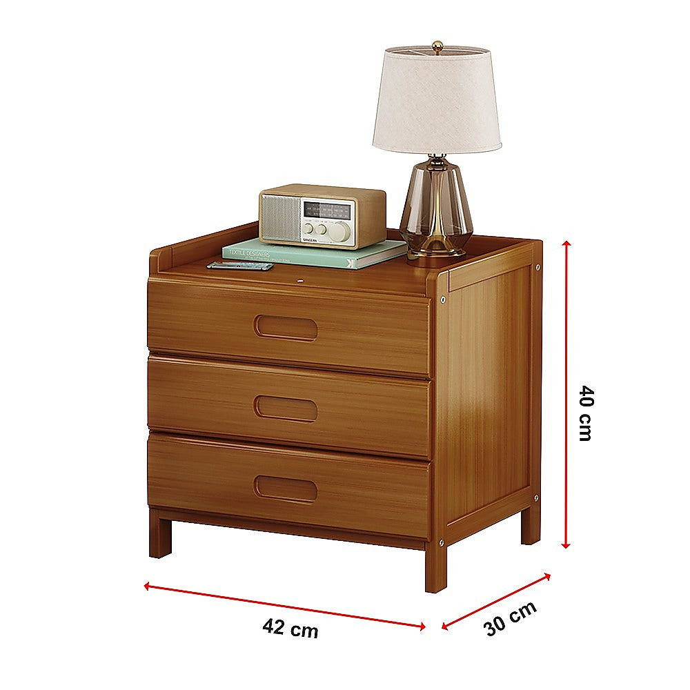Bedside Table With Three Drawers - Dark Bamboo