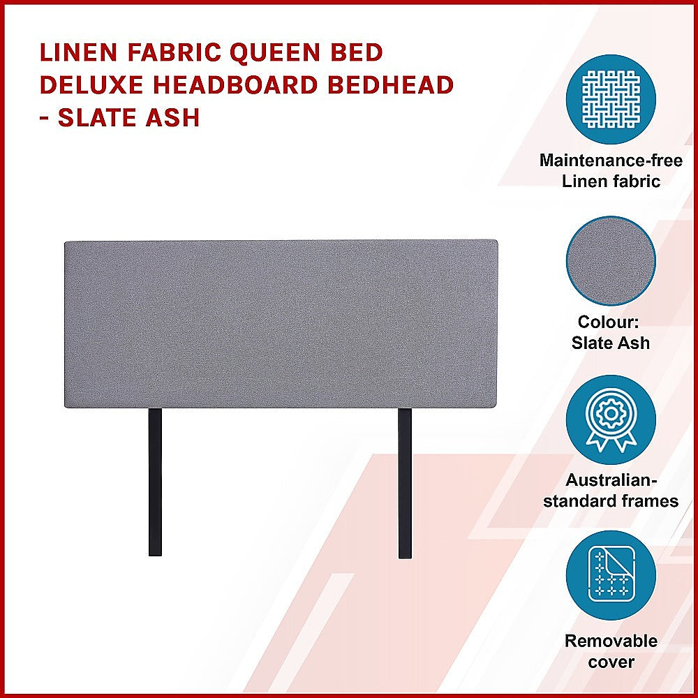Queen Bed Deluxe Headboard/Bedhead - Slate Ash