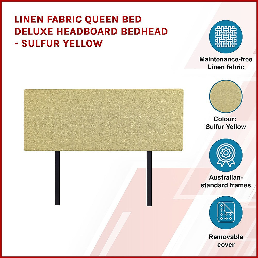Out of stock! Queen Bed Deluxe Headboard/Bedhead - Sulfur Yellow