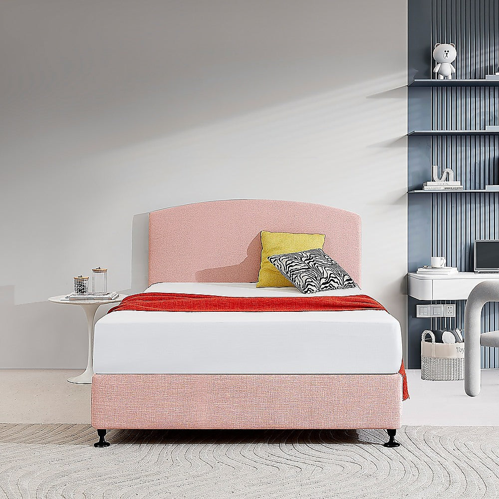 Out of Stock, Sorry! Double Size Linen Fabric Curved Headboard Bedhead - Pale Pink