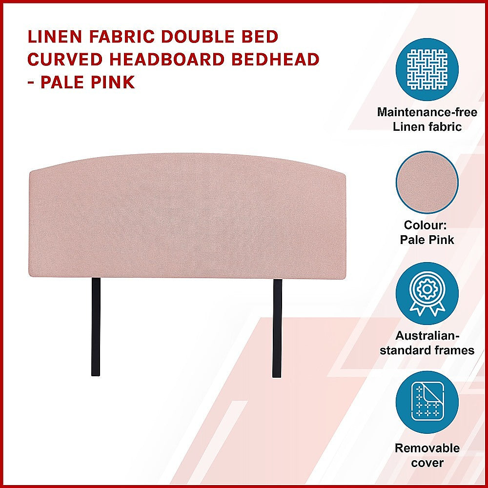 Out of Stock, Sorry! Double Size Linen Fabric Curved Headboard Bedhead - Pale Pink