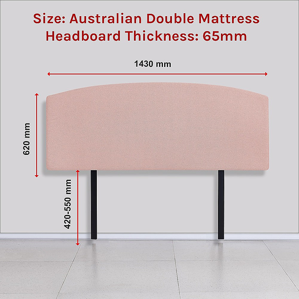 Out of Stock, Sorry! Double Size Linen Fabric Curved Headboard Bedhead - Pale Pink