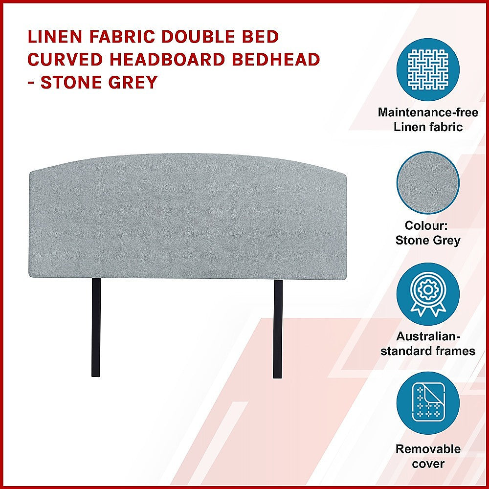 Out Of Stock, Sorry! 
Linen Fabric Double Bed Curved Headboard Bedhead - Stone Grey