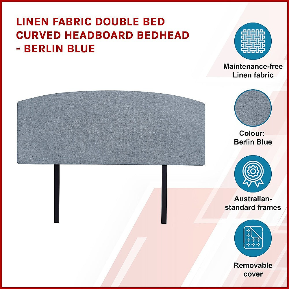 Out of Stock, Sorry! Double Size Bed Curved Headboard Bedhead - Berlin Blue