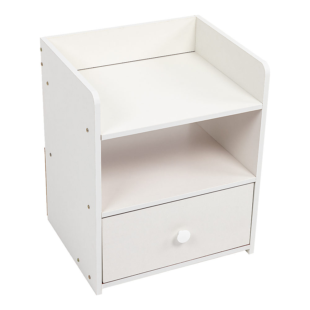 Bedside Table Side With Drawer and Shelf - White