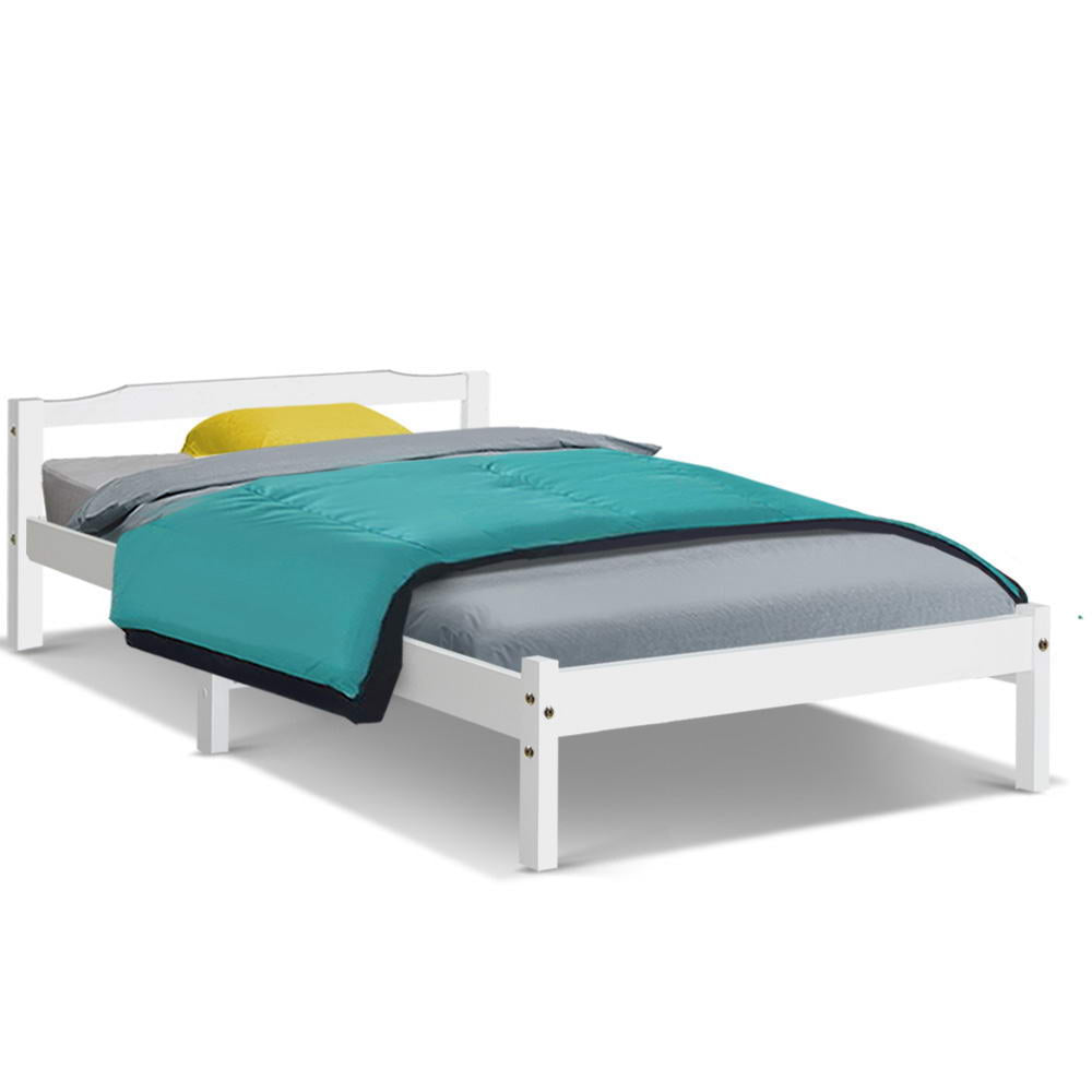 Free Shipping! Single Size Wooden Bed - White