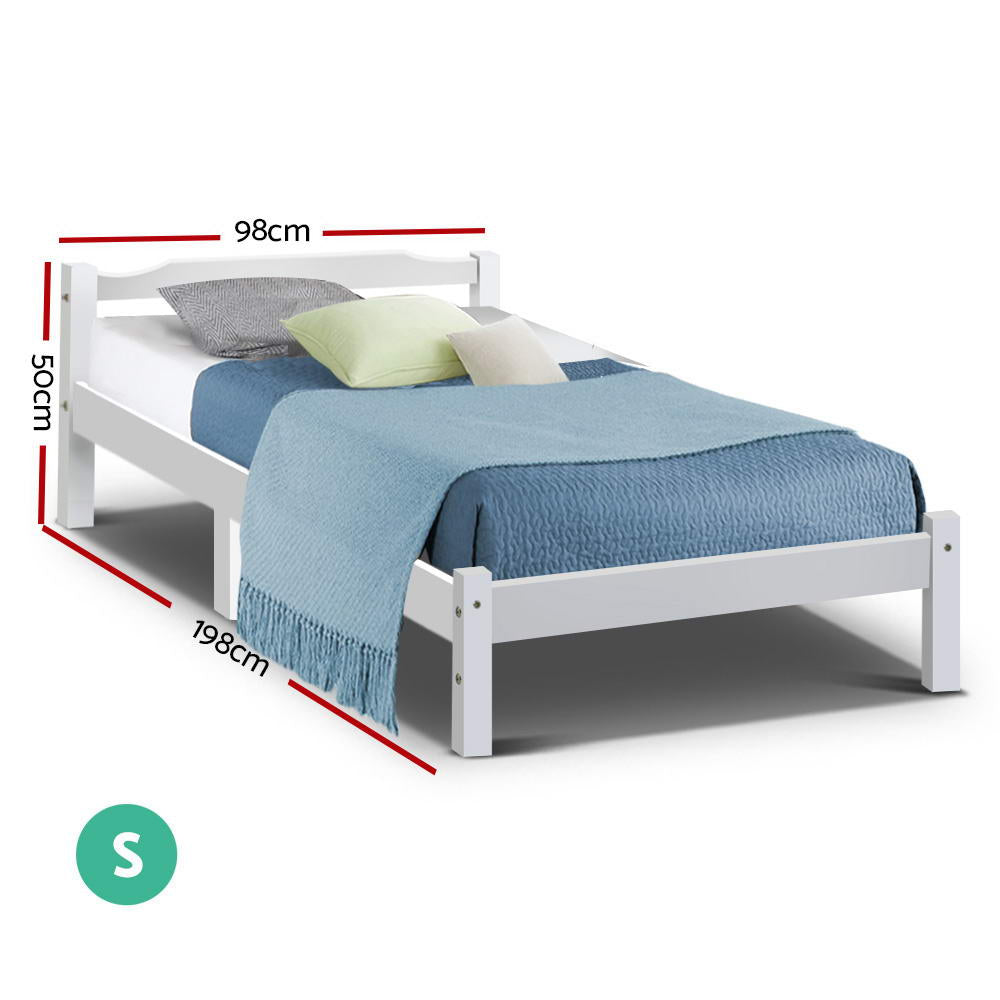 Single Size Wooden Bed - White
