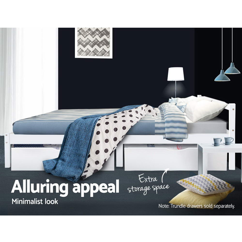 Single Size Wooden Bed - White