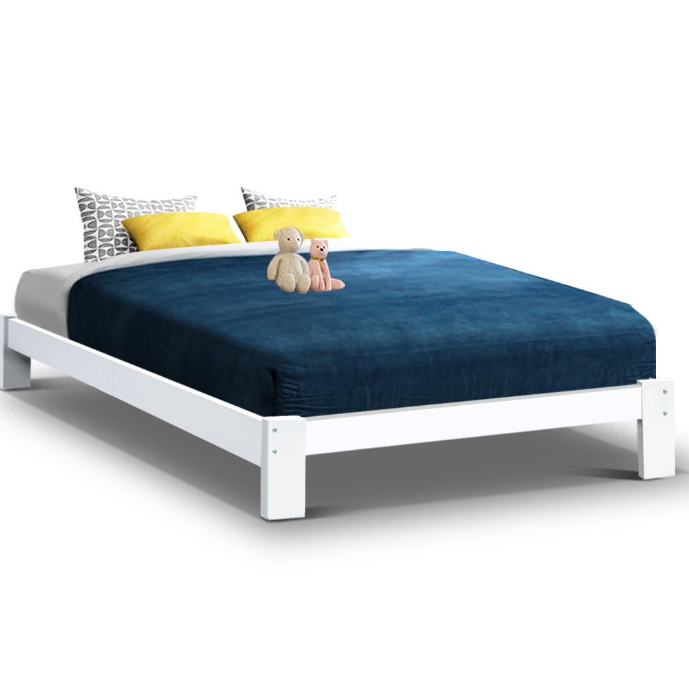 Double Bed Frame White Wooden Bed Base