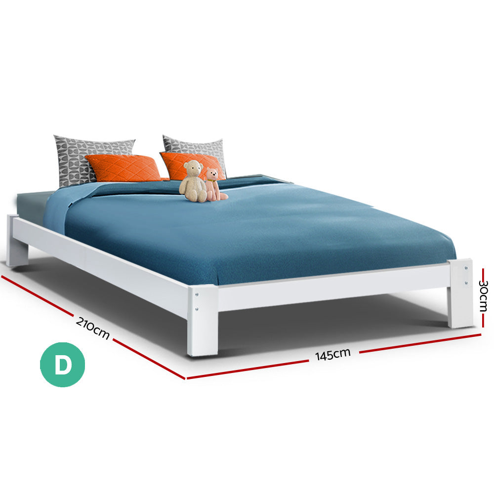 Double Bed Frame White Wooden Bed Base