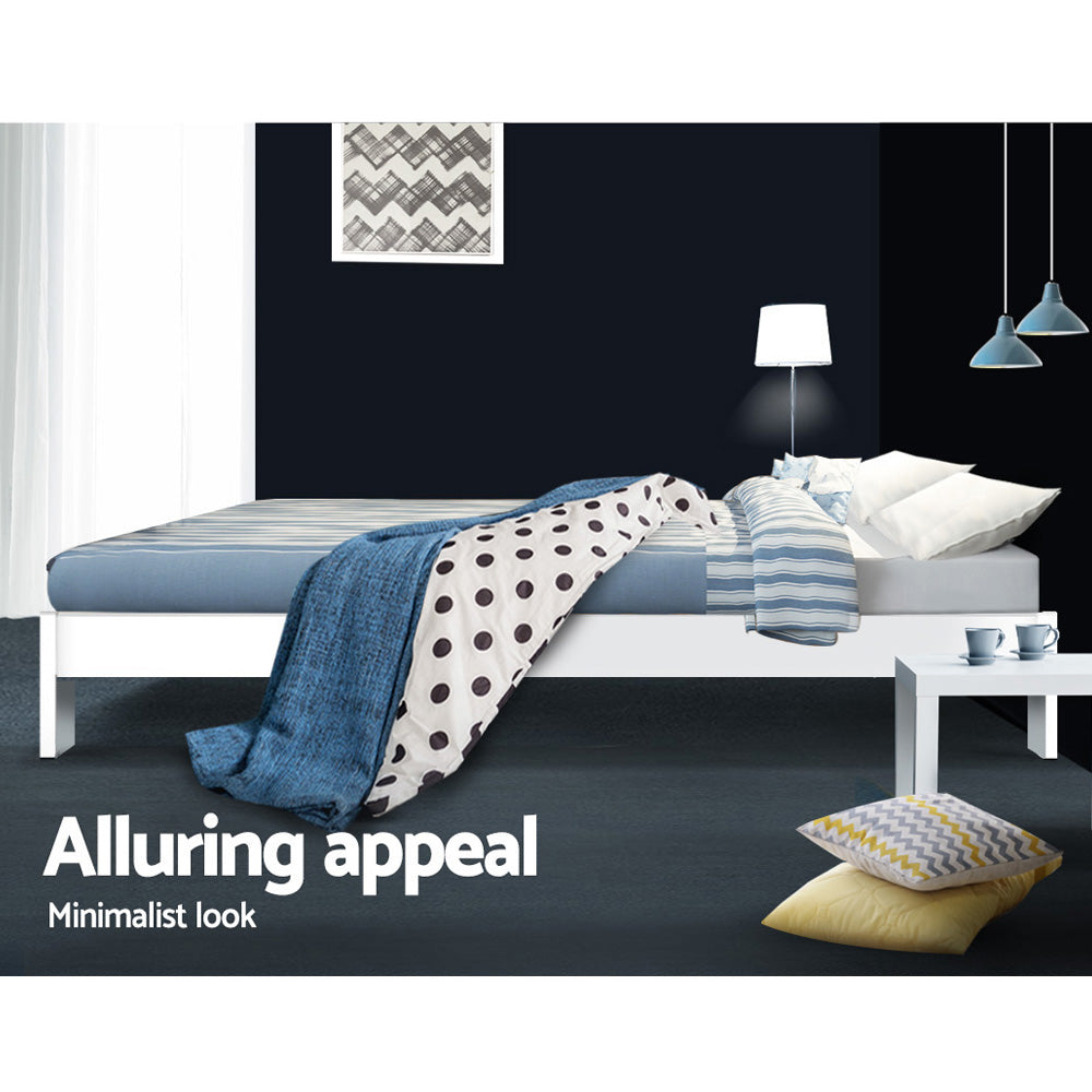 Double Bed Frame White Wooden Bed Base