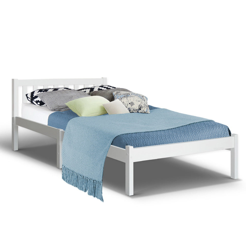 King Single Bed Frame - White Wood