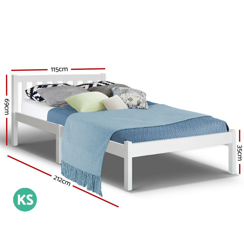 King Single Bed Frame - White Wood