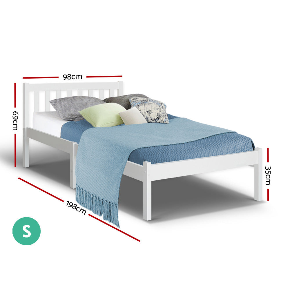 Single Wooden Bed Frame - White
