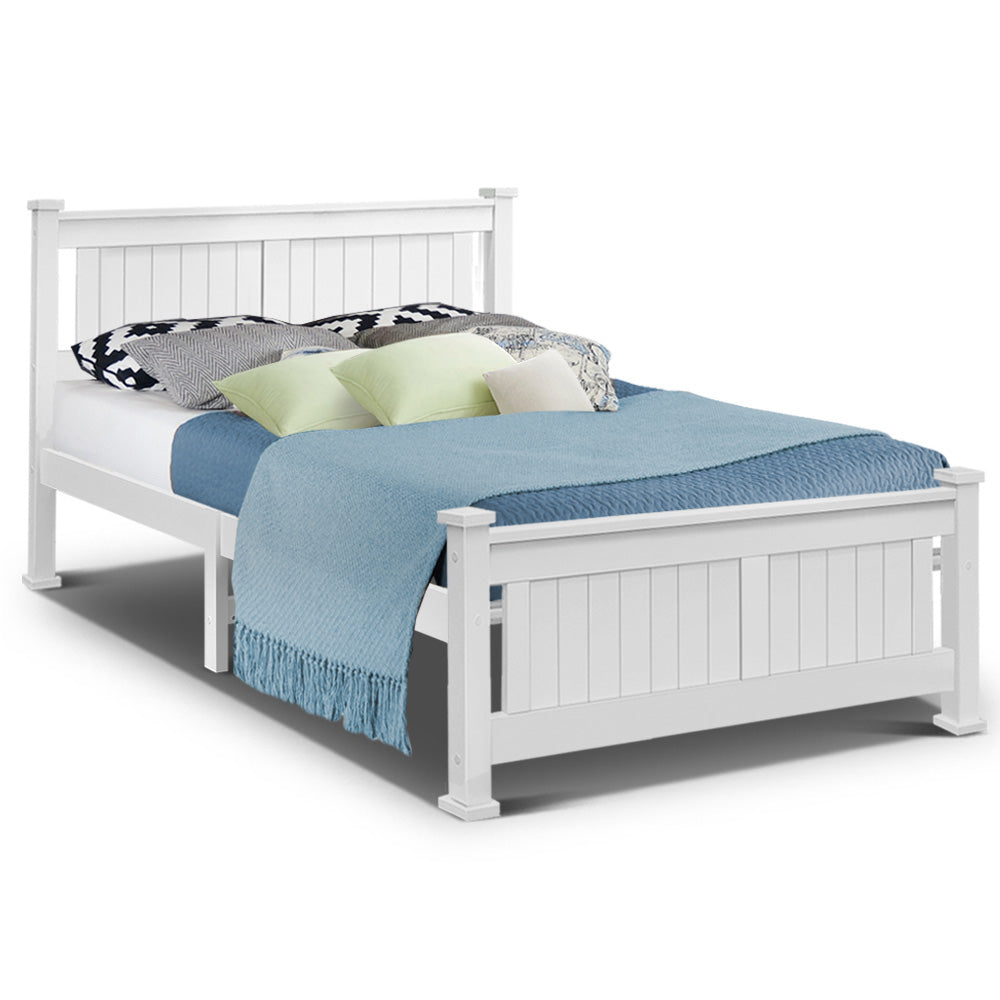 Double Size Bed Frame Wooden  - White