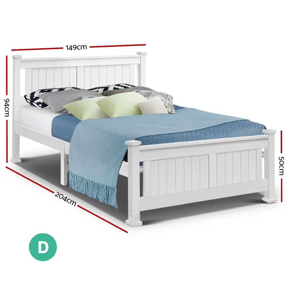 Double Size Bed Frame Wooden  - White